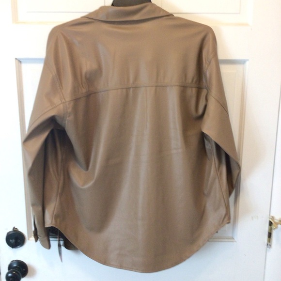 Excuse Womens Tan Faux Leather Lightweight Layering Button Up Jacket Top Large - Picture 3 of 9
